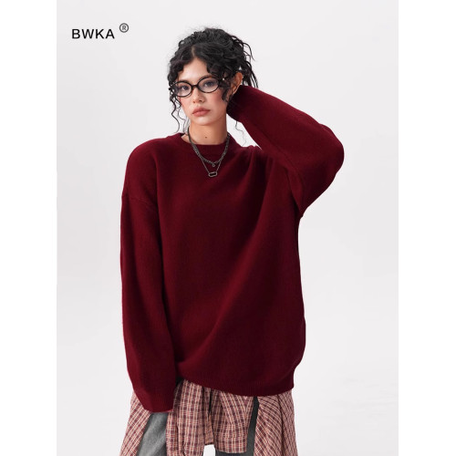 BWKA新年安可拉紅毛衣女男秋冬季復古重磅加厚線衣寬松慵懶針織衫 BWKA新年安可拉紅毛衣女男秋冬季復古重磅加厚線衣寬松慵懶針織衫