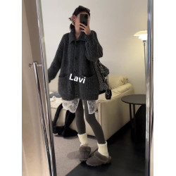 韓系穿搭慵懶風立領開衫毛衣秋冬加厚高級感寬松軟糯針織上衣外套