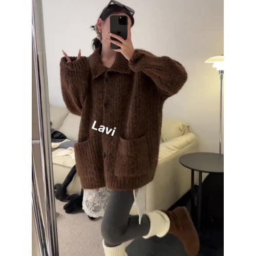 韓系穿搭慵懶風立領開衫毛衣秋冬加厚高級感寬松軟糯針織上衣外套 韓系穿搭慵懶風立領開衫毛衣秋冬加厚高級感寬松軟糯針織上衣外套