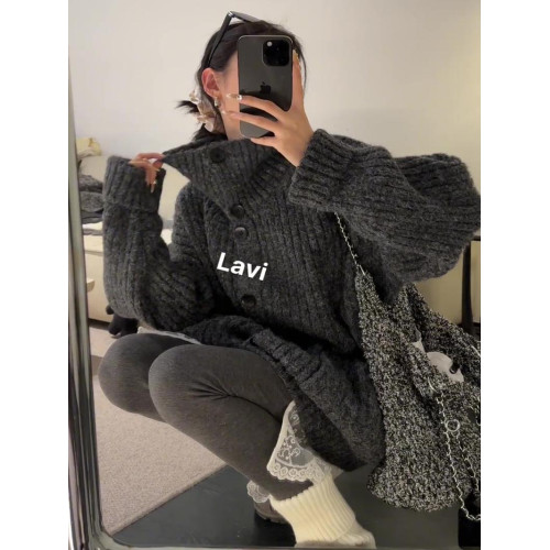 韓系穿搭慵懶風立領開衫毛衣秋冬加厚高級感寬松軟糯針織上衣外套 韓系穿搭慵懶風立領開衫毛衣秋冬加厚高級感寬松軟糯針織上衣外套