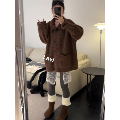 韓系穿搭慵懶風立領開衫毛衣秋冬加厚高級感寬松軟糯針織上衣外套 韓系穿搭慵懶風立領開衫毛衣秋冬加厚高級感寬松軟糯針織上衣外套