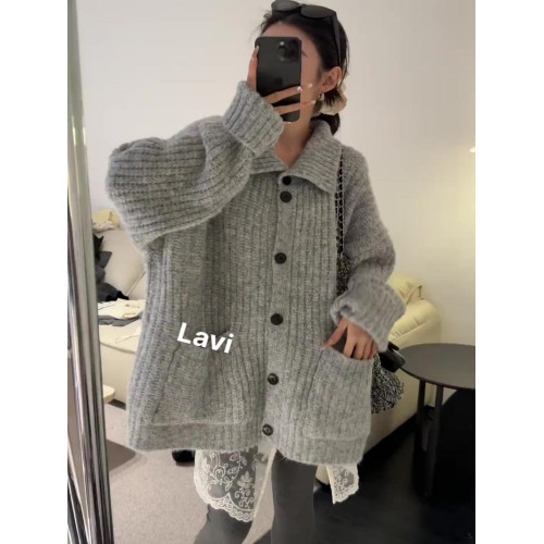 韓系穿搭慵懶風立領開衫毛衣秋冬加厚高級感寬松軟糯針織上衣外套 韓系穿搭慵懶風立領開衫毛衣秋冬加厚高級感寬松軟糯針織上衣外套