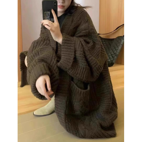 秋冬中長款毛衣外套女春秋外搭慵懶復古奶系穿搭軟糯寬松針織開衫