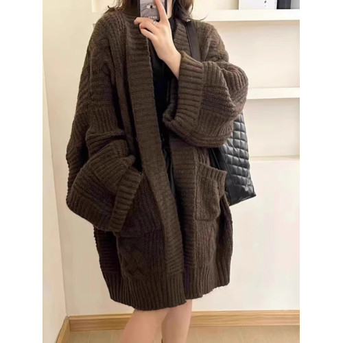 秋冬中長款毛衣外套女春秋外搭慵懶復古奶系穿搭軟糯寬松針織開衫