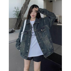 大碼美式水洗做舊牛仔外套女春裝2025年新款潮流寬松長袖夾克上衣