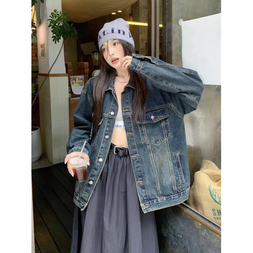 大碼美式水洗做舊牛仔外套女春裝2025年新款潮流寬松長袖夾克上衣 大碼美式水洗做舊牛仔外套女春裝2025年新款潮流寬松長袖夾克上衣