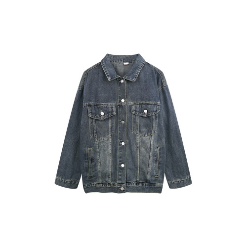 大碼美式水洗做舊牛仔外套女春裝2025年新款潮流寬松長袖夾克上衣 大碼美式水洗做舊牛仔外套女春裝2025年新款潮流寬松長袖夾克上衣