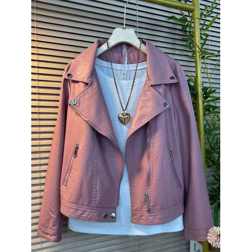 加肥大碼女裝翻領拉鍊PU外套胖妹妹純色簡約時尚百搭長袖開衫上衣