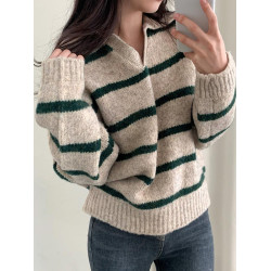 美拉德條紋長袖針織毛衣2025新款秋冬韓版大碼女裝胖mm巨顯瘦上衣