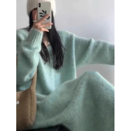 慵懶風寬松長款毛衣裙女秋冬2024新款法式針織打底連衣裙過膝加厚 慵懶風寬松長款毛衣裙女秋冬2024新款法式針織打底連衣裙過膝加厚