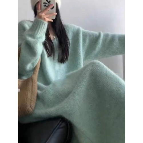 慵懶風寬松長款毛衣裙女秋冬2024新款法式針織打底連衣裙過膝加厚 慵懶風寬松長款毛衣裙女秋冬2024新款法式針織打底連衣裙過膝加厚