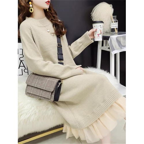 加厚長款過膝毛衣裙女外穿2024秋冬季新款慵懶風設計感針織連衣裙 加厚長款過膝毛衣裙女外穿2024秋冬季新款慵懶風設計感針織連衣裙