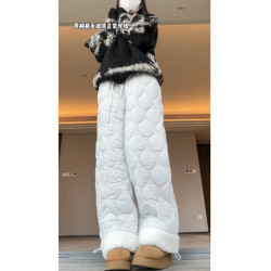 哈爾濱超厚菱格外穿羽絨棉褲女男冬季防寒褲子羊羔毛休閒長褲雪褲