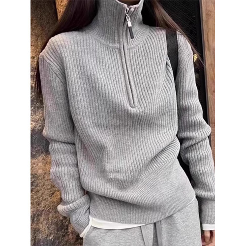 灰色半拉鍊高領毛衣打底衫女2025新款秋冬季內搭針織衫上衣設計感 灰色半拉鍊高領毛衣打底衫女2025新款秋冬季內搭針織衫上衣設計感