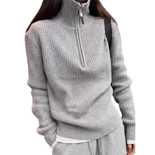 灰色半拉鍊高領毛衣打底衫女2025新款秋冬季內搭針織衫上衣設計感 灰色半拉鍊高領毛衣打底衫女2025新款秋冬季內搭針織衫上衣設計感