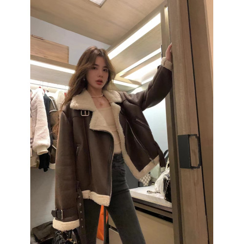 黑色鹿皮絨羊羔毛女裝冬季加絨加厚小個子短款皮毛一體機車服外套 黑色鹿皮絨羊羔毛女裝冬季加絨加厚小個子短款皮毛一體機車服外套