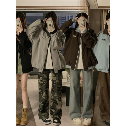 美式復古三條杠雙面穿外套男女春秋款ins潮牌寬松情侶夾克棒球服 美式復古三條杠雙面穿外套男女春秋款ins潮牌寬松情侶夾克棒球服