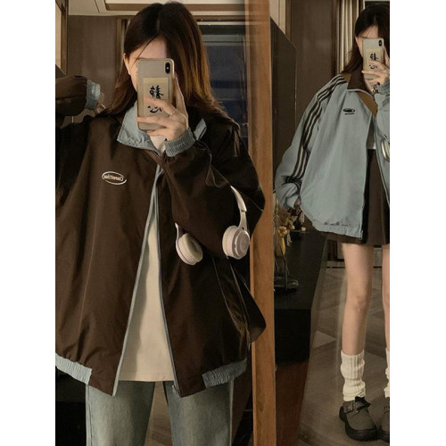 美式復古三條杠雙面穿外套男女春秋款ins潮牌寬松情侶夾克棒球服 美式復古三條杠雙面穿外套男女春秋款ins潮牌寬松情侶夾克棒球服