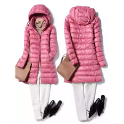 2025冬新款脫卸帽修身連帽大碼白鴨絨外套輕薄防寒羽絨服女中長款