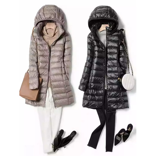 2025冬新款脫卸帽修身連帽大碼白鴨絨外套輕薄防寒羽絨服女中長款 2025冬新款脫卸帽修身連帽大碼白鴨絨外套輕薄防寒羽絨服女中長款