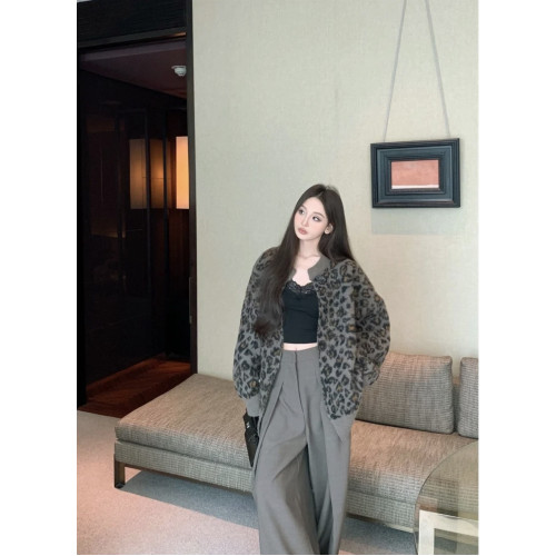 美式復古中長款豹紋毛衣外套女2024秋季新款針織開衫寬松長袖上衣 美式復古中長款豹紋毛衣外套女2024秋季新款針織開衫寬松長袖上衣