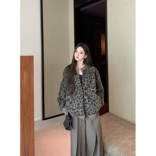 美式復古中長款豹紋毛衣外套女2024秋季新款針織開衫寬松長袖上衣 美式復古中長款豹紋毛衣外套女2024秋季新款針織開衫寬松長袖上衣
