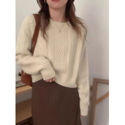 溫柔系上衣時尚洋氣麻花毛衣女秋冬加厚外穿仿浣熊絨高級感針織衫