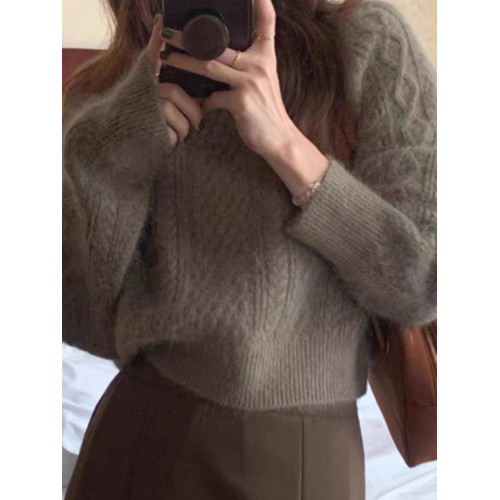 溫柔系上衣時尚洋氣麻花毛衣女秋冬加厚外穿仿浣熊絨高級感針織衫 溫柔系上衣時尚洋氣麻花毛衣女秋冬加厚外穿仿浣熊絨高級感針織衫