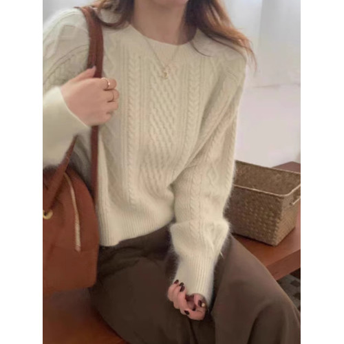 溫柔系上衣時尚洋氣麻花毛衣女秋冬加厚外穿仿浣熊絨高級感針織衫 溫柔系上衣時尚洋氣麻花毛衣女秋冬加厚外穿仿浣熊絨高級感針織衫