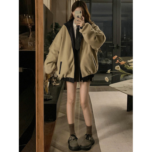 美拉德風pu皮衣兩面穿羊羔毛外套女冬季2025新款加絨加厚機車棉服 美拉德風pu皮衣兩面穿羊羔毛外套女冬季2025新款加絨加厚機車棉服