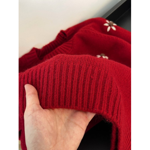 紅色花朵刺綉正肩毛衣女2025冬大碼胖mm遮肚子針織衫洋氣減齡上衣 紅色花朵刺綉正肩毛衣女2025冬大碼胖mm遮肚子針織衫洋氣減齡上衣