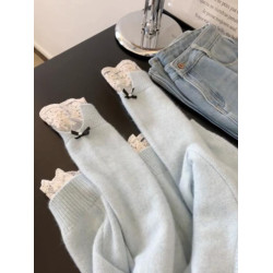 韓裡韓氣超好看奶呼呼甜美高級感針織毛衣女秋冬軟糯蕾絲邊上衣厚