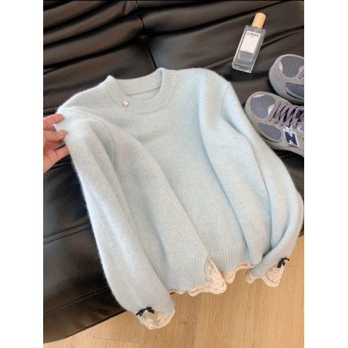 韓裡韓氣超好看奶呼呼甜美高級感針織毛衣女秋冬軟糯蕾絲邊上衣厚 韓裡韓氣超好看奶呼呼甜美高級感針織毛衣女秋冬軟糯蕾絲邊上衣厚