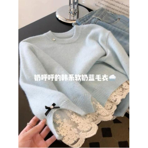 韓裡韓氣超好看奶呼呼甜美高級感針織毛衣女秋冬軟糯蕾絲邊上衣厚 韓裡韓氣超好看奶呼呼甜美高級感針織毛衣女秋冬軟糯蕾絲邊上衣厚