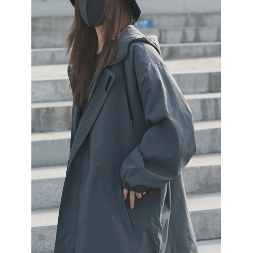 灰色日系機能風春秋薄外套女寬松bf中性工裝夾克鹽系風格穿搭炸街