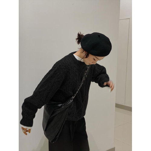 日系復古灰色粗針麻花套頭毛衣女秋冬季加厚寬松美式慵懶針織上衣 日系復古灰色粗針麻花套頭毛衣女秋冬季加厚寬松美式慵懶針織上衣