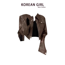 棕色短款pu皮衣外套女秋季2025新款爆款美拉德穿搭小個子機車夾克