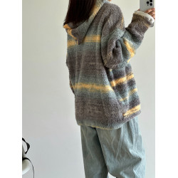 9TH條紋油畫漸變毛衣日系軟糯慵懶復古連帽針織衫寬松外套男女秋