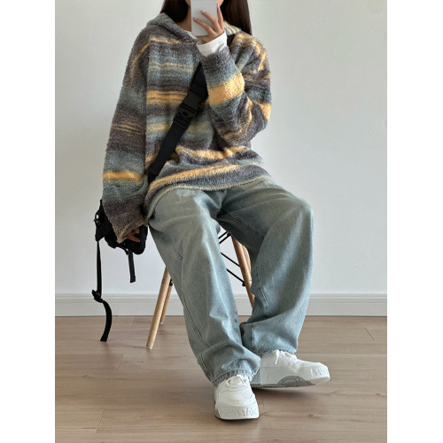 9TH條紋油畫漸變毛衣日系軟糯慵懶復古連帽針織衫寬松外套男女秋 9TH條紋油畫漸變毛衣日系軟糯慵懶復古連帽針織衫寬松外套男女秋