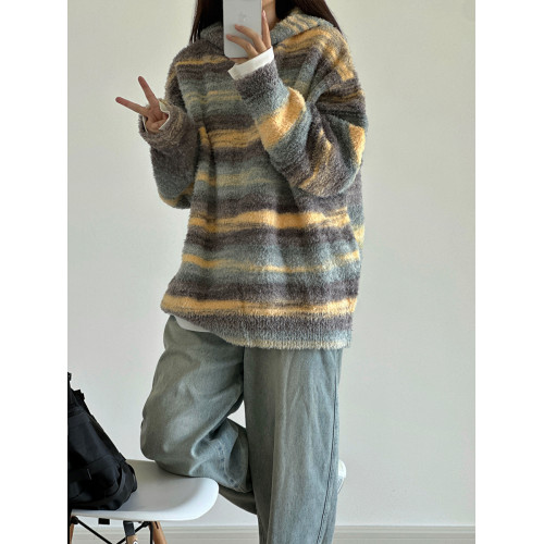 9TH條紋油畫漸變毛衣日系軟糯慵懶復古連帽針織衫寬松外套男女秋 9TH條紋油畫漸變毛衣日系軟糯慵懶復古連帽針織衫寬松外套男女秋