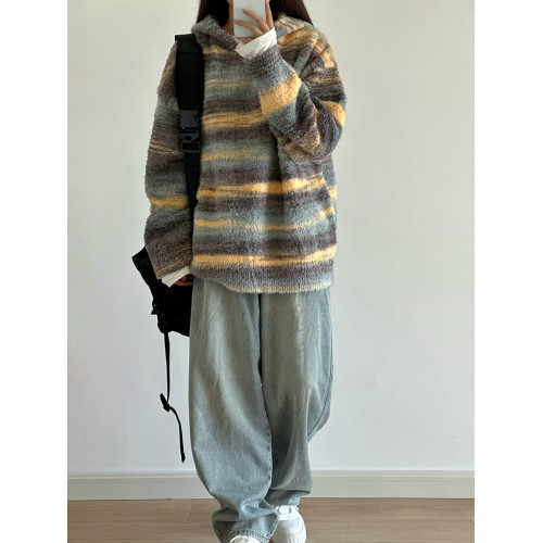 9TH條紋油畫漸變毛衣日系軟糯慵懶復古連帽針織衫寬松外套男女秋 9TH條紋油畫漸變毛衣日系軟糯慵懶復古連帽針織衫寬松外套男女秋