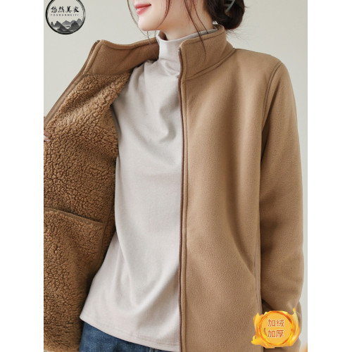 秋冬搖粒絨外套媽媽裝加絨加厚保暖上衣休閒百搭雙面絨開衫夾克女 秋冬搖粒絨外套媽媽裝加絨加厚保暖上衣休閒百搭雙面絨開衫夾克女