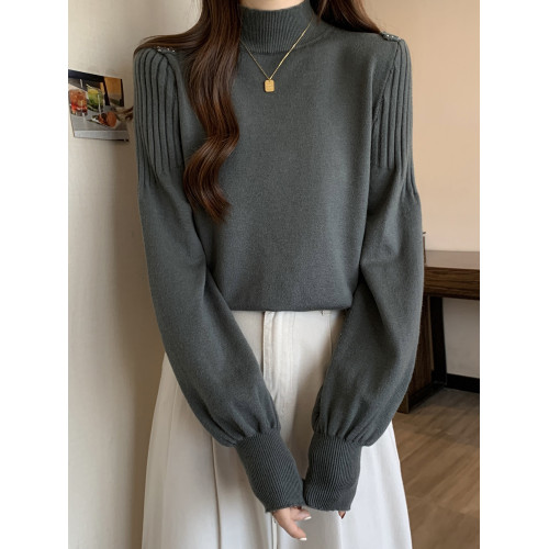 高級感黑色毛衣女秋冬半高領針織打底衫內搭慵懶風寬松燈籠袖上衣 高級感黑色毛衣女秋冬半高領針織打底衫內搭慵懶風寬松燈籠袖上衣