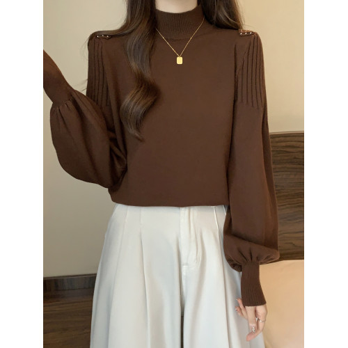 高級感黑色毛衣女秋冬半高領針織打底衫內搭慵懶風寬松燈籠袖上衣 高級感黑色毛衣女秋冬半高領針織打底衫內搭慵懶風寬松燈籠袖上衣