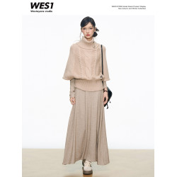 8.12新品 WESTAYONE高領銀釦毛衣上衣女針織衫+連衣裙+短裙套裝