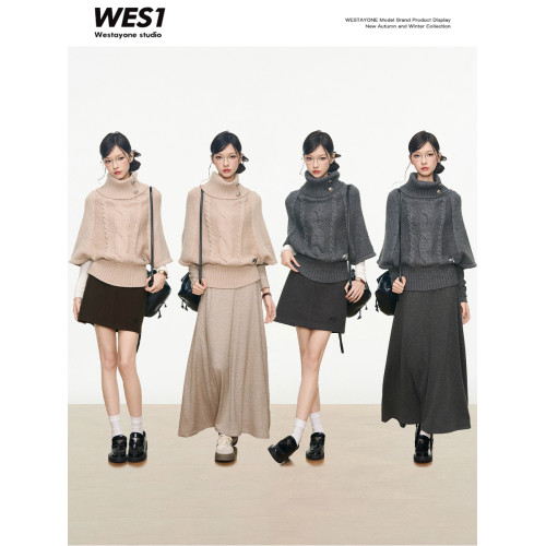 8.12新品 WESTAYONE高領銀釦毛衣上衣女針織衫+連衣裙+短裙套裝 8.12新品 WESTAYONE高領銀釦毛衣上衣女針織衫+連衣裙+短裙套裝