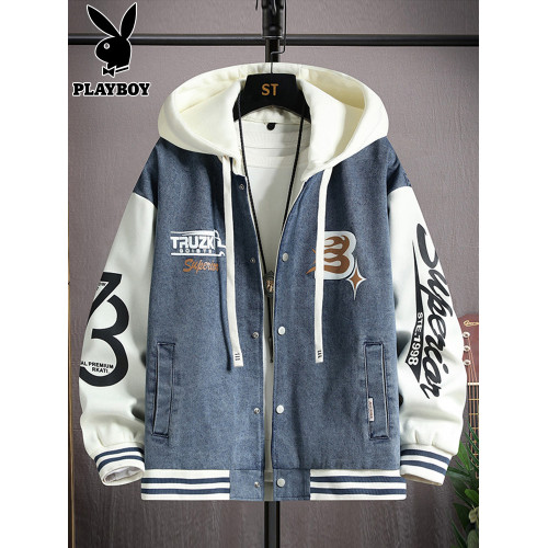 花花公子牛仔外套男士2025秋冬季新款青少年潮流百搭拼接上衣夾克 花花公子牛仔外套男士2025秋冬季新款青少年潮流百搭拼接上衣夾克