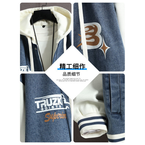 花花公子牛仔外套男士2025秋冬季新款青少年潮流百搭拼接上衣夾克 花花公子牛仔外套男士2025秋冬季新款青少年潮流百搭拼接上衣夾克