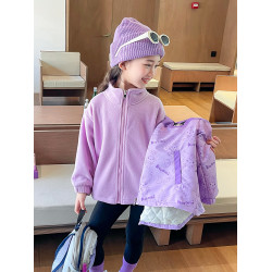 女小童三合一沖鋒衣秋冬款女寶寶夾棉外套冬裝小女孩庫洛米兩件套