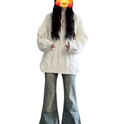 慵懶風高級感寬松套頭白色毛衣秋冬女小個子2025新款加厚外穿毛衫